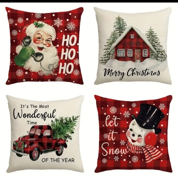 Set of 4 Vintage retro Christmas Santa snowmen 18x18 Pillow Covers - Picture 1 of 4